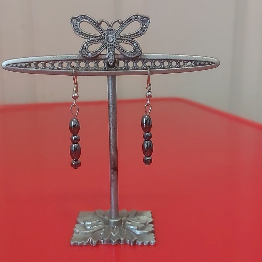 Non Magnetic Hematite Beads Dangle Hook Earrings
